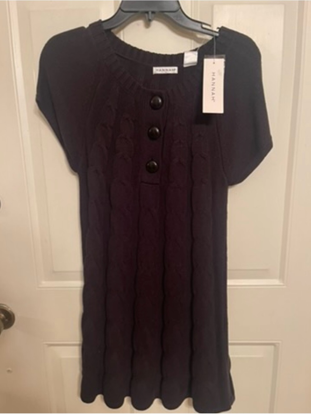 Hanna Andersson Black Short-Sleeve Cable-Knit Dress with Button Front